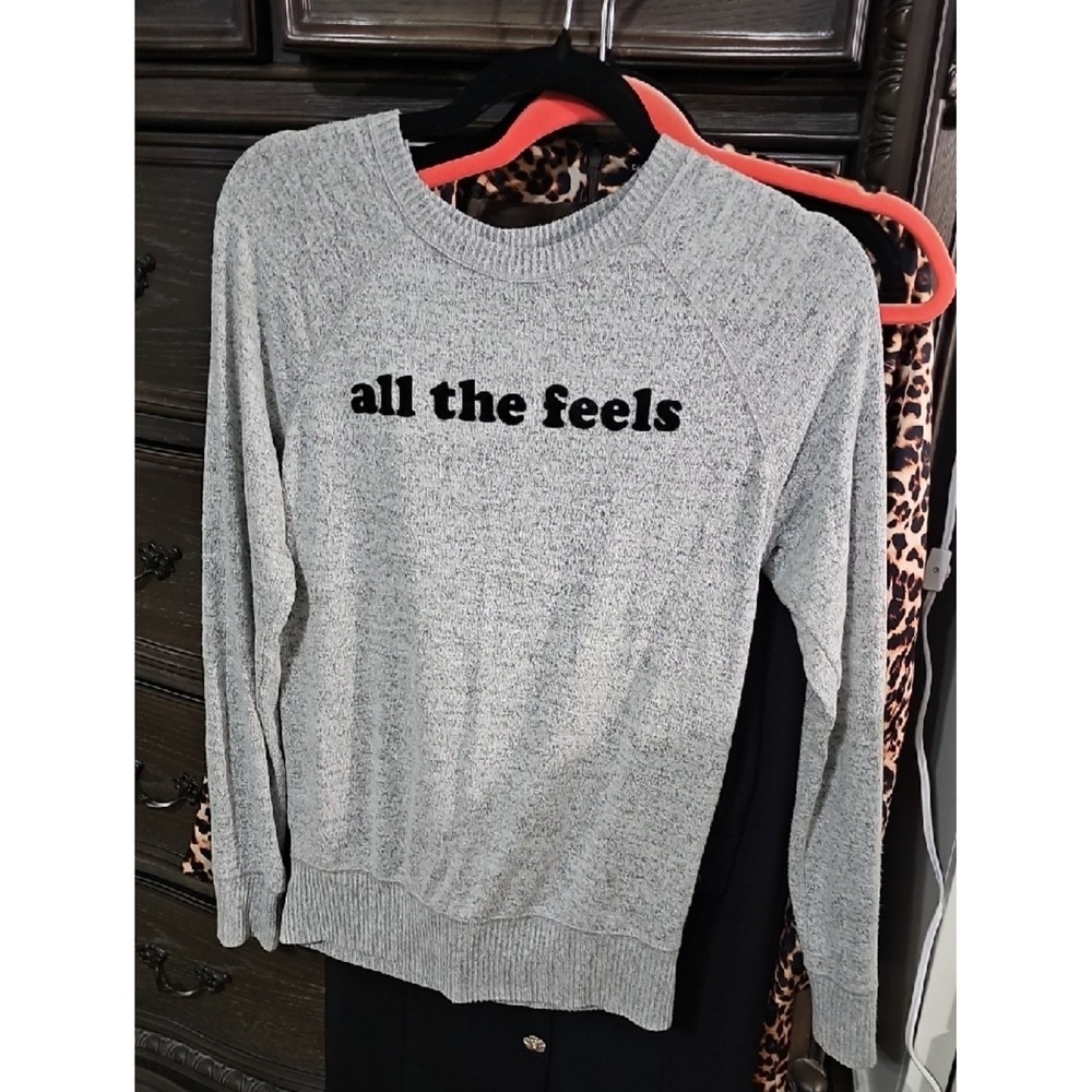 Abercrombie & Fitch All The Feels Grey Heathered Graphic Pullover Top XS